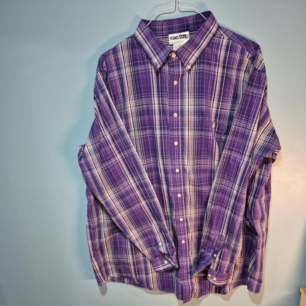 KingSize Shirt Mens 2XLT Tall Casual Pocket Button Down Purple Plaid Long Sleeve